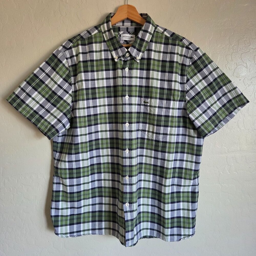 Lacoste Toreador Plaid Check Oxford Shirt Green Men's XL/2XL Cotton Button Up